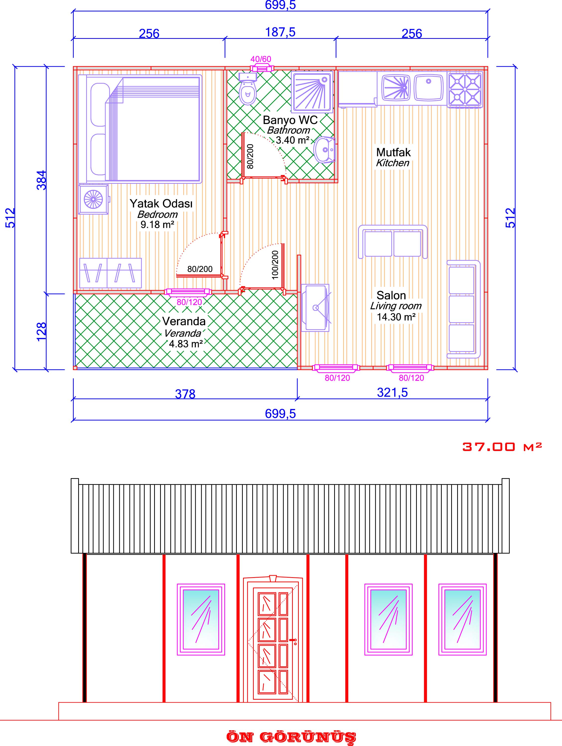 37m² Prefabrik Plan